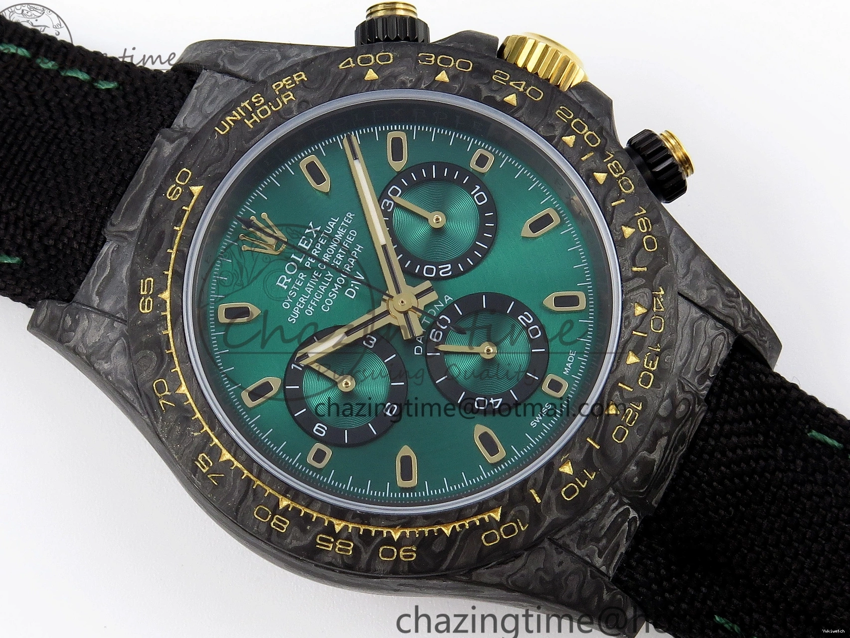 Carbon on YG Green DIWF Daytona A7750 Strap Nylon and Edition DIW Black Case Dial Bezel 0926